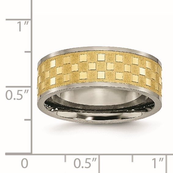 Titanium 8mm Yellow IP-plated Satin and Polished Checkered Band