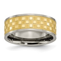 Titanium 8mm Yellow IP-plated Satin and Polished Checkered Band view 1