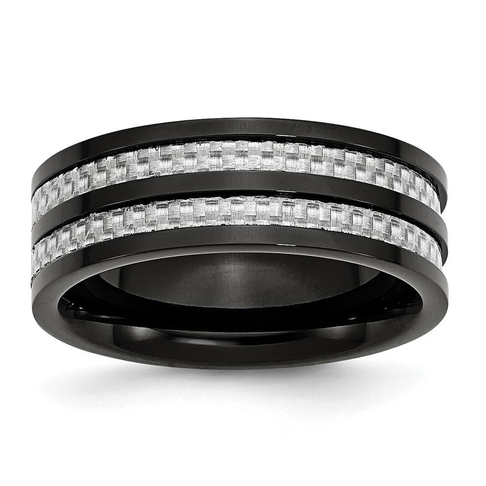 Titanium Polished Black IP-plated w/Grey Carbon Fiber Inlay 8mm Band