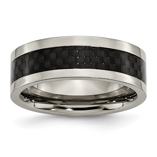 Chisel Titanium Polished Band with Black Carbon Fiber Inlay 8mm