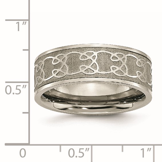 Chisel Titanium Brushed Center 8mm Scroll Design Band
