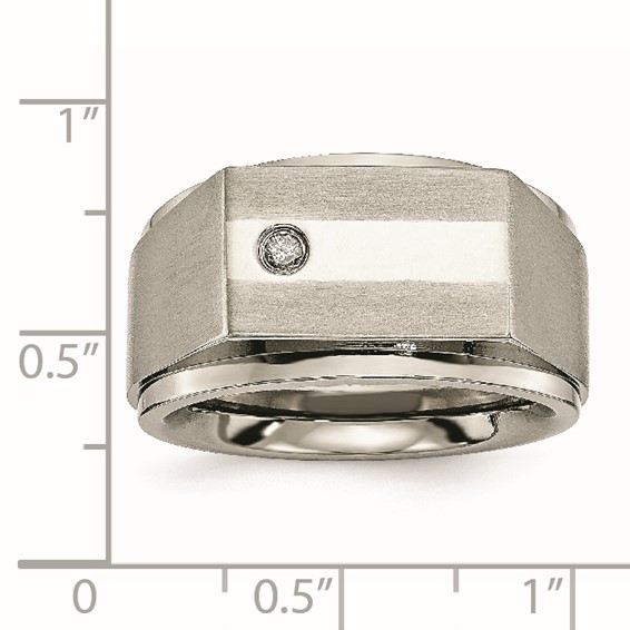 Chisel Titanium Satin and Polished 1/20 Carat Diamond Signet Band