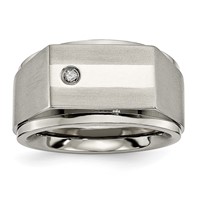 Chisel Titanium Satin and Polished 0.05 Carat Diamond Signet Band view 1