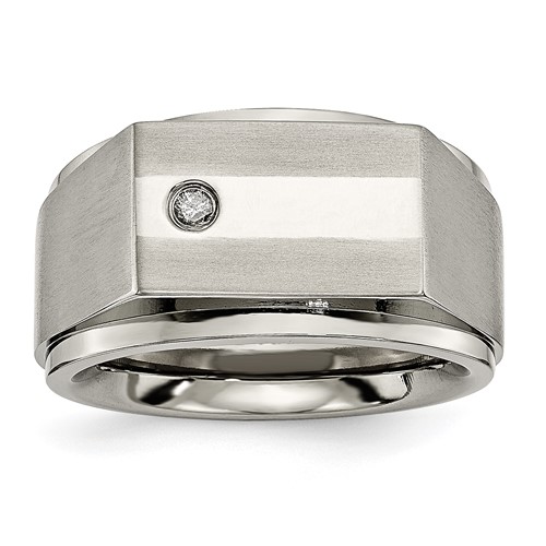 Chisel Titanium Satin and Polished 0.05 Carat Diamond Signet Band