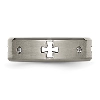 Chisel Titanium Brushed and Polished 0.05 Carat Diamond Cross Cut Out 7mm Band view 3