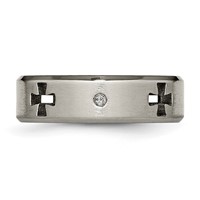 Chisel Titanium Brushed and Polished 0.05 Carat Diamond Cross Cut Out 7mm Band view 4