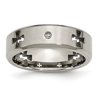 Chisel Titanium Brushed and Polished 0.05 Carat Diamond Cross Cut Out 7mm Band view 1
