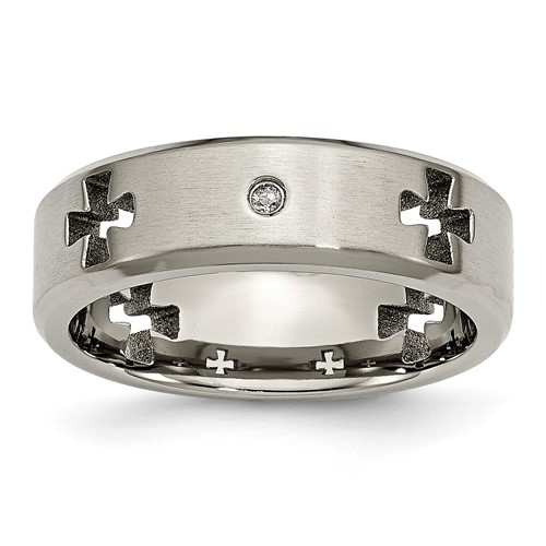 Chisel Titanium Brushed and Polished 0.05 Carat Diamond Cross Cut Out 7mm Band