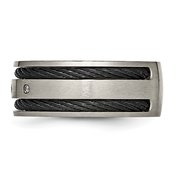 Chisel Titanium Brushed Black IP-plated Cable 1/20 Carat Diamond 10mm Band