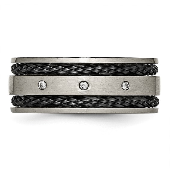 Chisel Titanium Brushed Black IP-plated Cable 1/20 Carat Diamond 10mm Band