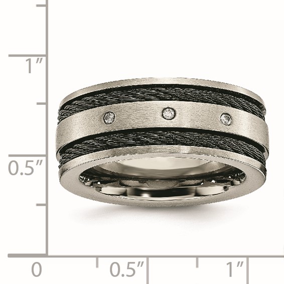 Chisel Titanium Brushed Black IP-plated Cable 1/20 Carat Diamond 10mm Band