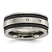 Chisel Titanium Brushed Black IP-plated Cable 0.05 Carat Diamond 10mm Band view 1