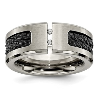 Chisel Titanium Brushed and Polished Black IP-plated Cable 1/20 Carat Diamond 10mm Band
