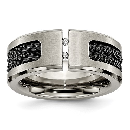 Chisel Titanium Brushed and Polished Black IP-plated Cable 0.05 Carat Diamond 10mm Band