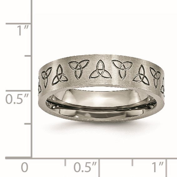 Chisel Titanium Brushed 6mm Trinity Symbol Flat Band