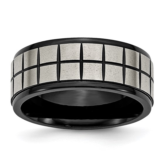Chisel Titanium Brushed Center Black IP-plated 9mm Band