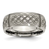 Chisel Titanium Brushed Celtic Laser Design 8mm Band view 1