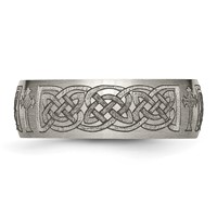 Chisel Titanium Brushed Celtic Cross Laser Design 8mm Band view 3