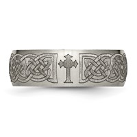 Chisel Titanium Brushed Celtic Cross Laser Design 8mm Band view 4