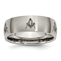 Chisel Titanium Brushed Masonic Laser Design 8mm Band view 1