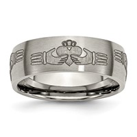 Chisel Titanium Brushed Claddagh Laser Design 8mm Band view 1