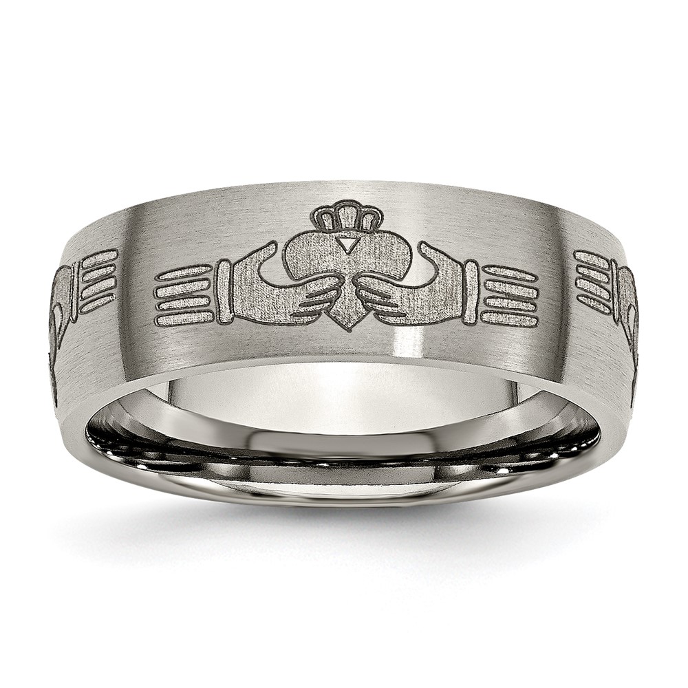 Titanium Brushed Claddagh Laser Design 8mm Band