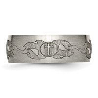Chisel Titanium Brushed Cross Band with Flames Laser Design 8mm view 3