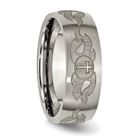 Chisel Titanium Brushed Cross Band with Flames Laser Design 8mm view 4