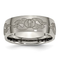 Chisel Titanium Brushed Cross Band with Flames Laser Design 8mm view 1
