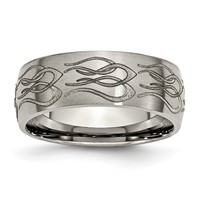 Chisel Titanium Brushed Flame Laser Design 8mm Band view 1