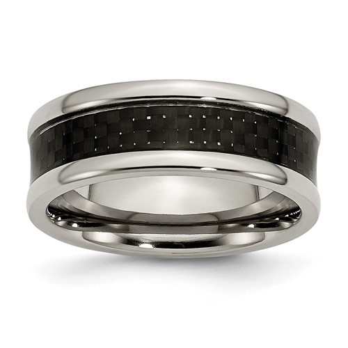 Chisel Titanium Polished Band with Black Carbon Fiber Inlay 8mm