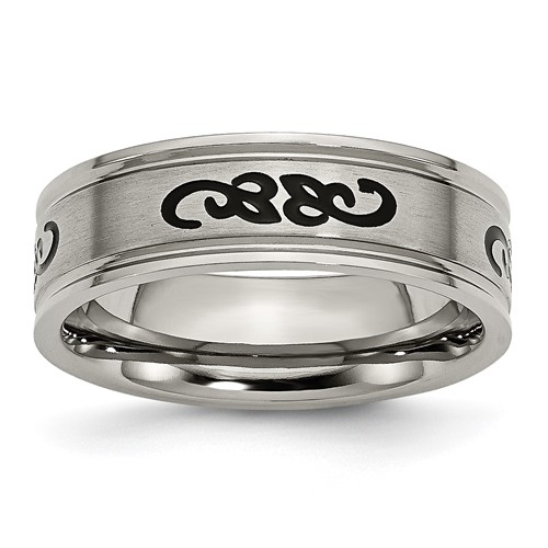 Chisel Titanium Brushed Band with Black Rubber Design 7mm Ridged Edge