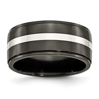 Titanium Black Ti Band with Sterling Silver Inlay Polished 10mm view 1