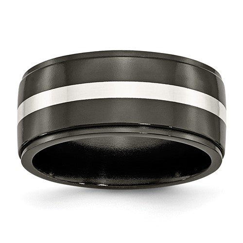 Titanium Black Ti Band with Sterling Silver Inlay Polished 10mm