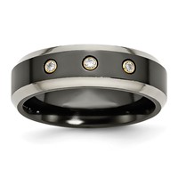 Titanium Black Ti Band with 14K Inlay 0.10ct Diamond Beveled Edge 7mm view 1