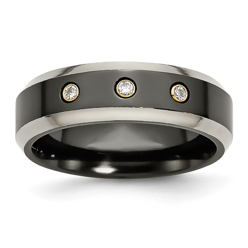Titanium Black Ti w/14K Inlay 1/10ct Diamond Beveled Edge 7mm Band