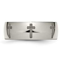 Chisel Titanium Polished Cross Laser Design 8mm Band view 3