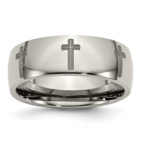 Chisel Titanium Polished Cross Laser Design 8mm Band view 1