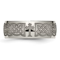 Chisel Titanium Polished Celtic Cross Laser Design 8mm Band view 4