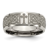 Chisel Titanium Polished Celtic Cross Laser Design 8mm Band view 1