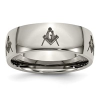 Chisel Titanium Polished Masonic Laser Design 8mm Band view 1