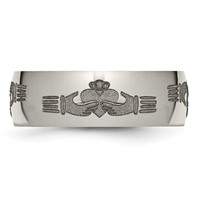 Chisel Titanium Polished Claddagh Laser Design 8mm Band view 3