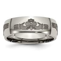 Chisel Titanium Polished Claddagh Laser Design 8mm Band view 1