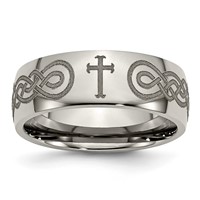 Chisel Titanium Polished Cross Laser Design 8mm Band view 1