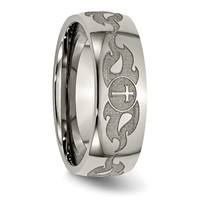 Chisel Titanium Polished Cross Band with Flames Laser Design 8mm view 4