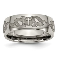 Chisel Titanium Polished Cross Band with Flames Laser Design 8mm view 1