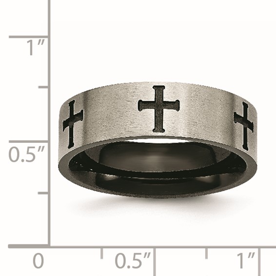 Chisel Titanium Brushed Black IP-plated Cross 7mm Band