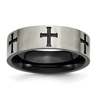 Chisel Titanium Brushed Black IP-plated Cross 7mm Band view 1