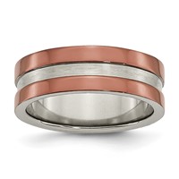 Titanium Grooved 8mm Brown IP-plated Polished Band with Brushed Center view 1