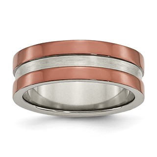Titanium Grooved 8mm Brown IP-plated Polished w/brushed Center Band